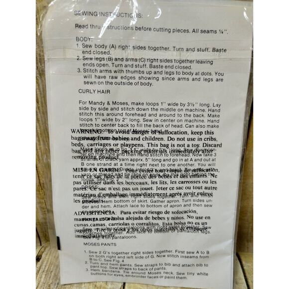 Vtg Mandy & Moses Sewing Craft Pattern Couple 10" Tall Heritage Collection #904 - Picture 4 of 4